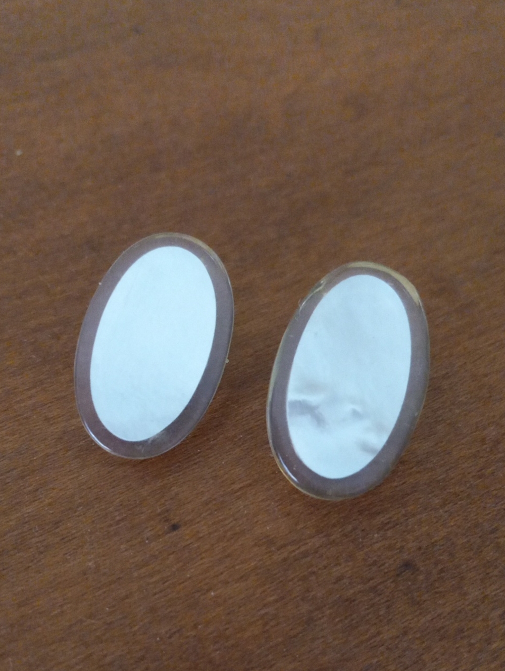 Vintage Mother of Pearl Oval Clip On Earrings Silver Tone Minimalist Classic